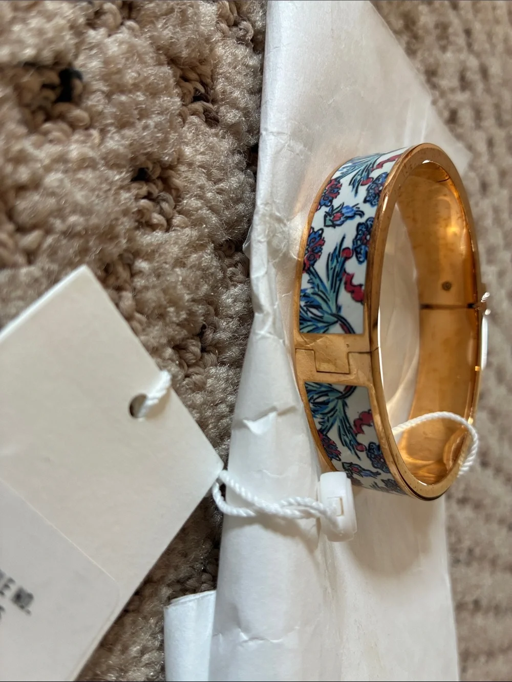 Tory Burch Multicolor Porcelain Enamel Hinged Bangle with Gold Interior